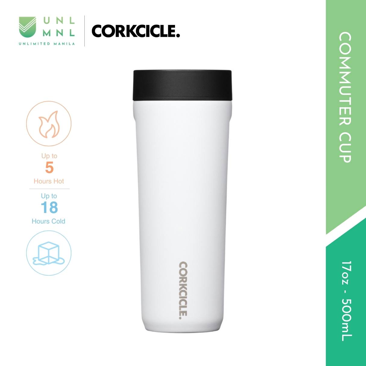 CORKCICLE 17oz Commuter Cup Gloss White